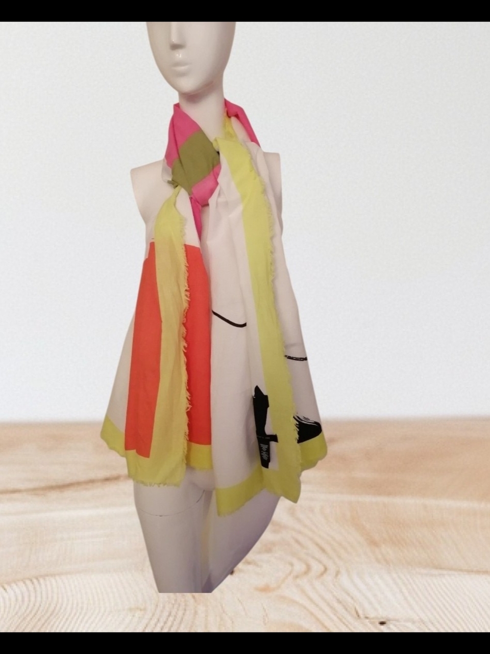 Colorblock Lightweight Scarf in Pink, Yellow, Coral and Cream